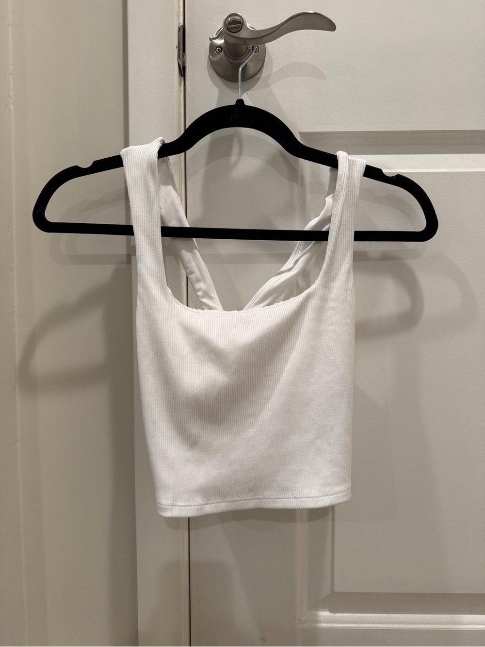 ALO Yoga White Ribbed Square-Neck Crop Top